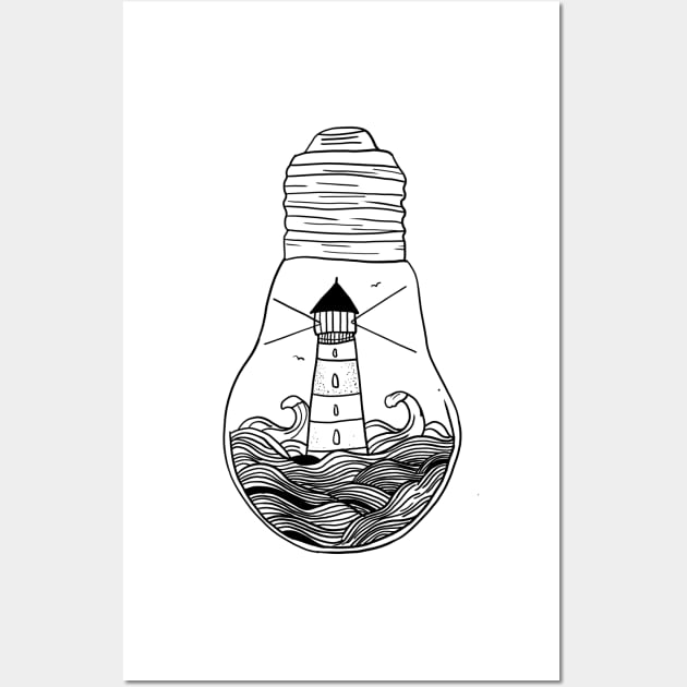 Lighthouse in a lightbulb creative handdrawn Gift Wall Art by Mesyo